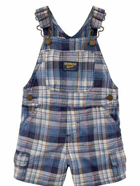 Vintage OshKosh B’gosh Toddler Boy Shortalls 24 Mo Plaid Overalls Gently Used